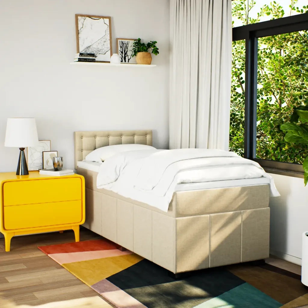 vidaXL Giroletto a Molle con Materasso Crema 90x190 cm in Tessuto