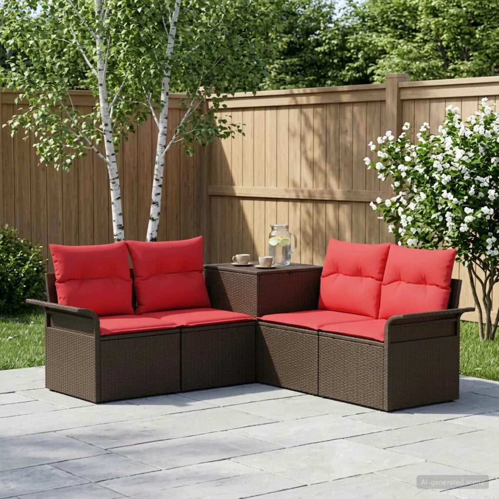 Set di divani 5 pz Marrone e Rosso Rattan sintetico e Acciaio 3447735