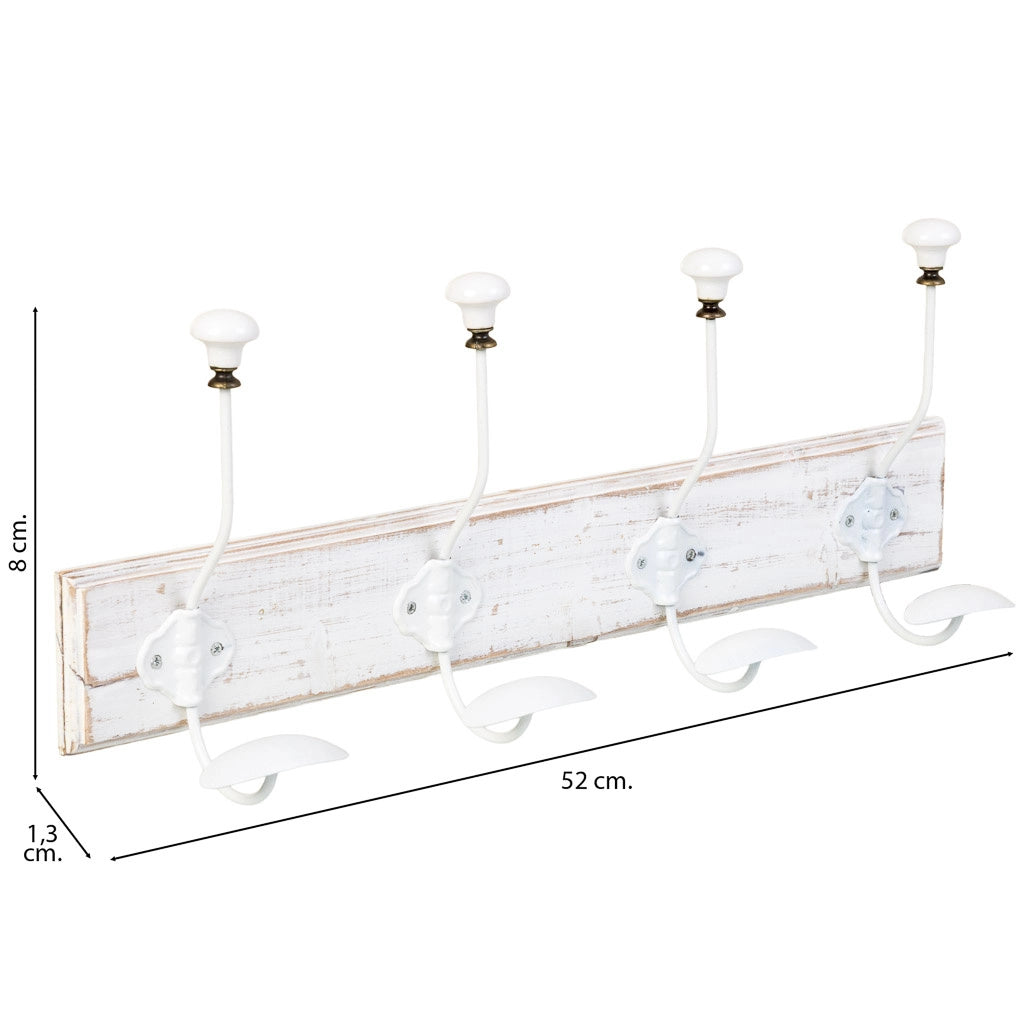 Appendiabiti da parete in legno con 4 ganci 52x1,3x8h cm
