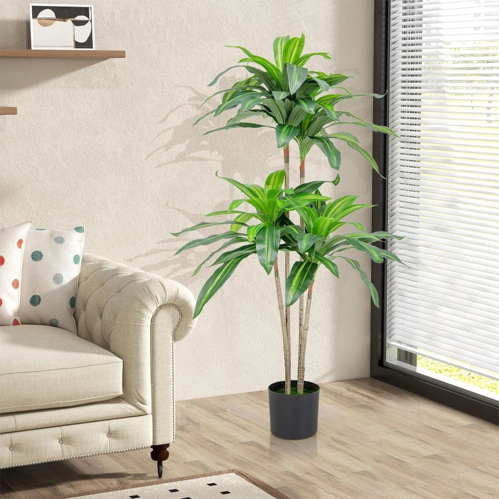 Pianta artificiale in vaso 140 cm di altezza, pianta finta decorativa in 92 foglie con vaso riempito di cemento, albero artificiale in aspetto realistico con 4 rami, per soggiorno, ufficio