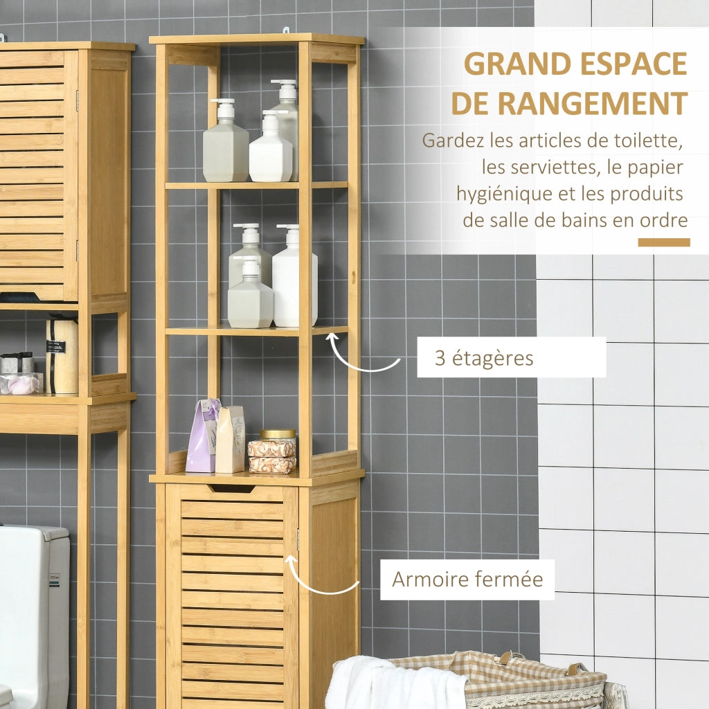Mobile colonna bagno con 3 ripiani e ante persiane in bamb¨´ ¨C zephmum ¨C 60x30x200 cm