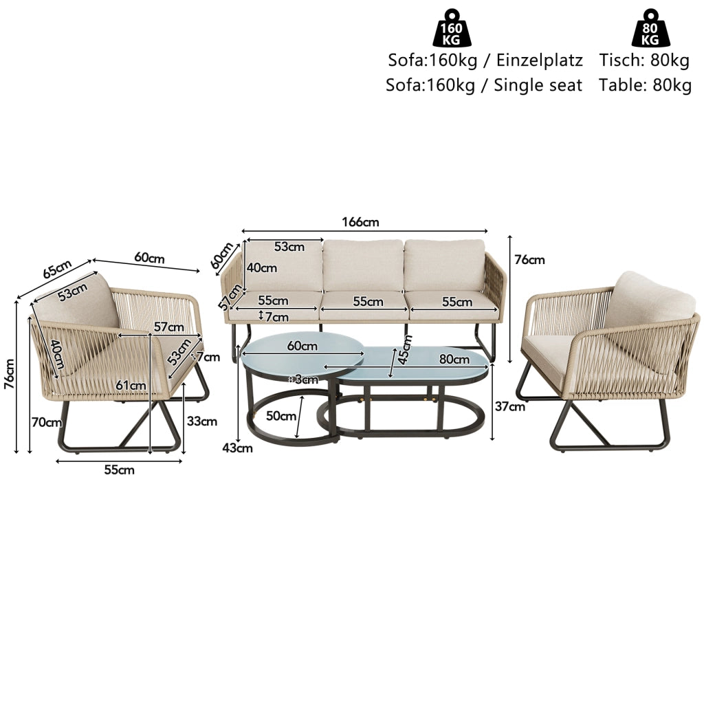 Set Lounge da Giardino 5 Pezzi con Cuscini ¨C MINIMAL ¨C Rattan/Vetro, Beige