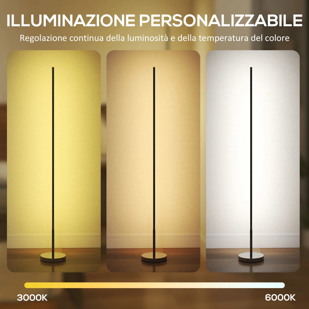 Lampada da Terra LED Alta 150 cm con Temperatura Colore Regolabile e Telecomando Argento