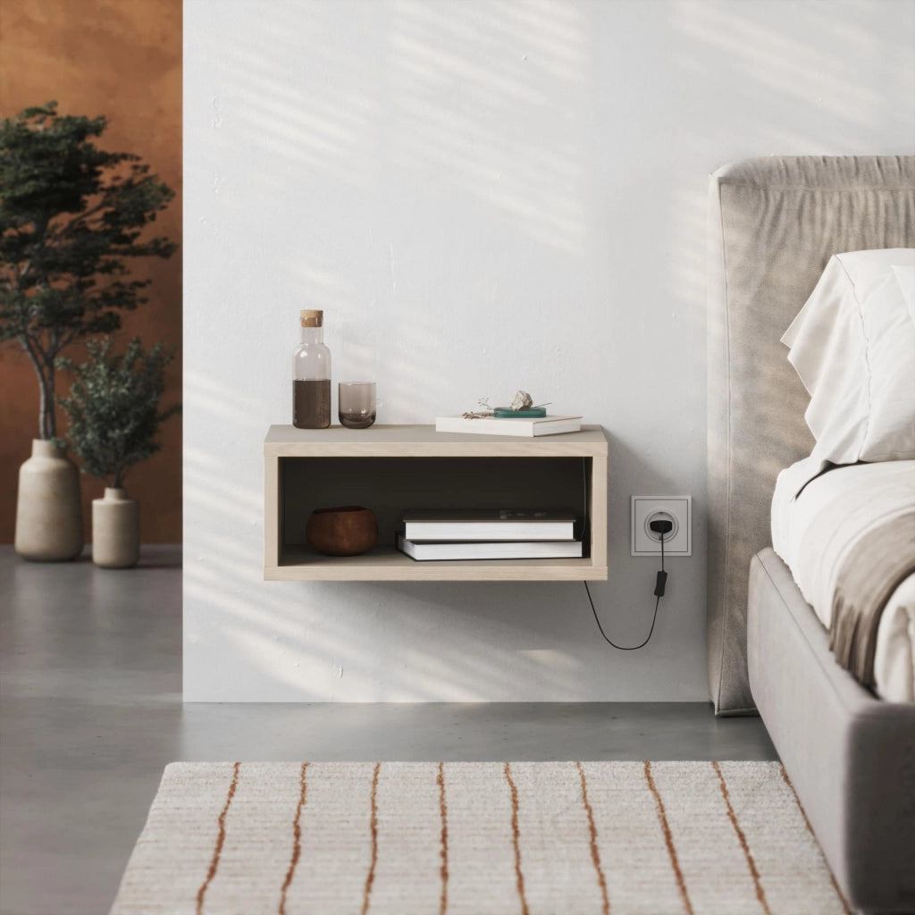 Comodino in legno "Brik" con illuminazione a LED - 45 x 30 x 18 cm - Pietra arenaria
