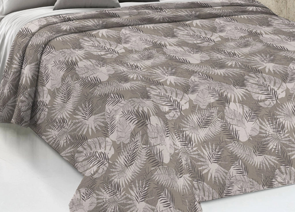 Copriletto Piquet Primavera Estate 100% Cotone Disegno Tropical Felce - Singolo - Beige