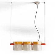 Lampadario Decò Yakitori Ceramica Giallo Crema Metallo Rosso 3 Luci E27