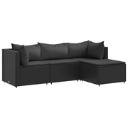 Set Divani da Giardino 4 pz | Set Salotto da Giardino con Cuscini Nero in Polyrattan