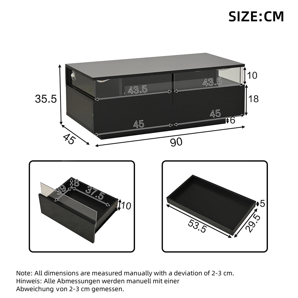 Tavolino moderno - Xylo - 90x45cm vetro temperato LED nero