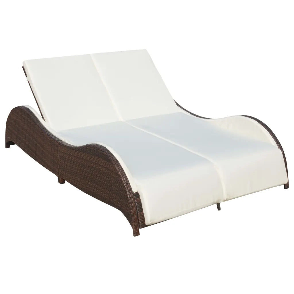 Lettino Prendisole Doppio con Cuscino in Polyrattan Marrone cod mxl 22621