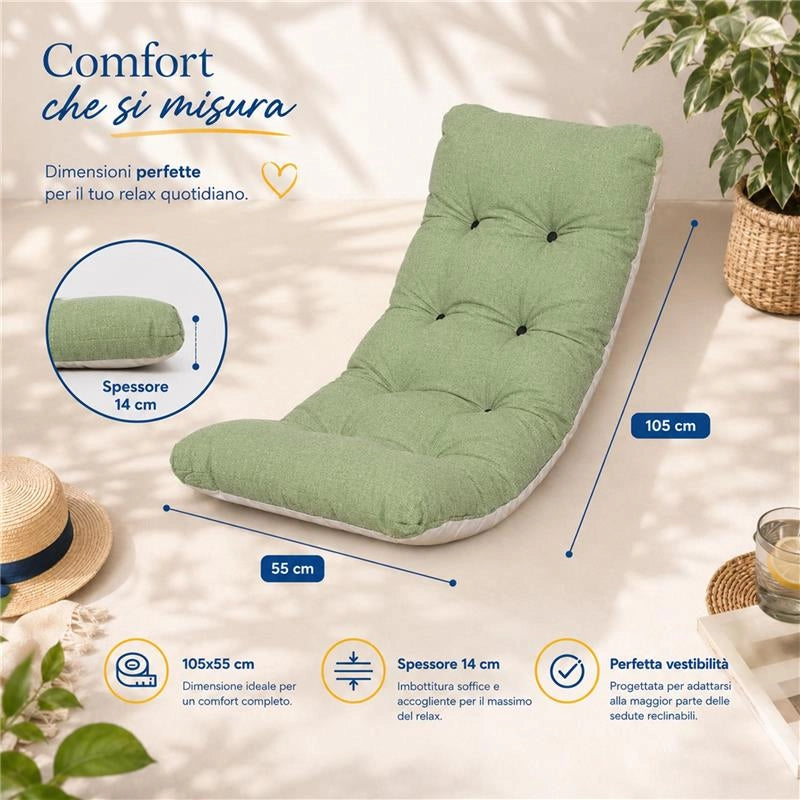 CUSCINO IMBOTTITO TINTA UNITA VERDE PER RICAMBIO POLTRONA RELAX COMODONA IN LEGNO