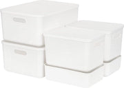 Set di 6 contenitori di plastica per archiviazione, contenitore con coperchio a 4 pezzi, contenitore per archiviazione con maniglia, box di archiviazione multifunzionale per bagno, cucina, ufficio, soggiorno