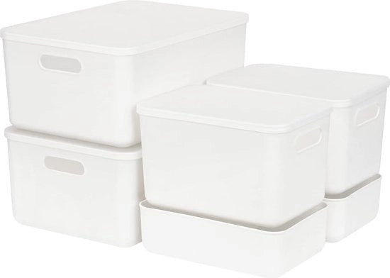 Set di 6 contenitori di plastica per archiviazione, contenitore con coperchio a 4 pezzi, contenitore per archiviazione con maniglia, box di archiviazione multifunzionale per bagno, cucina, ufficio, soggiorno