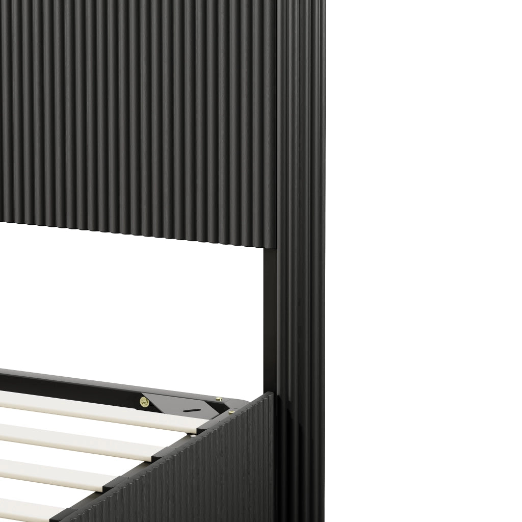 Letto contenitore 140 × 200 cm con sollevamento idraulico, ampio vano, struttura stabile, senza materasso, nero