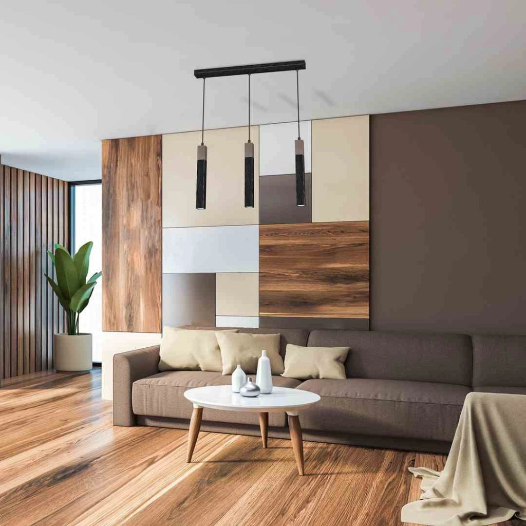 Milagro SOLO lampadario sospeso 3 luci nero legno 60cm