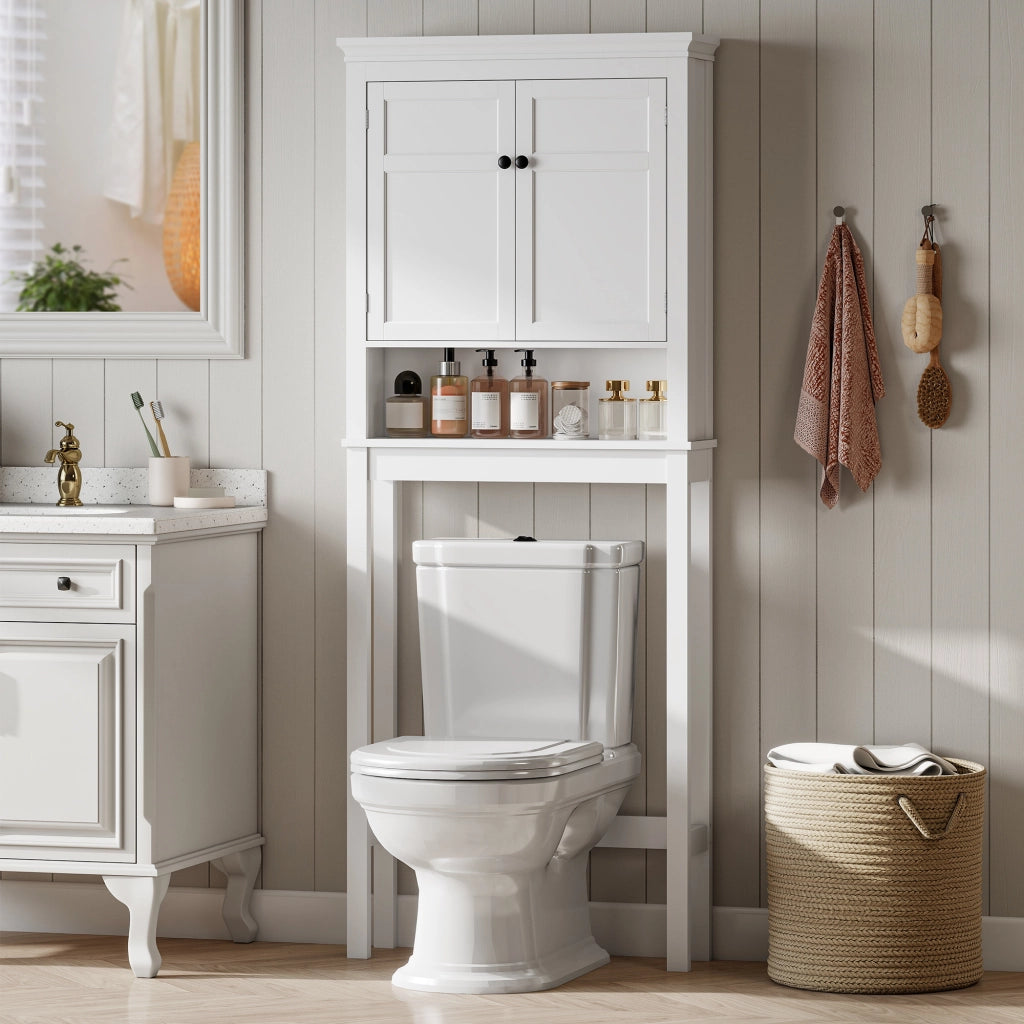 Mobiletto Bagno con Ante e Ripiani Regolabili ¨C Zephmum ¨C Bianco 60x30x