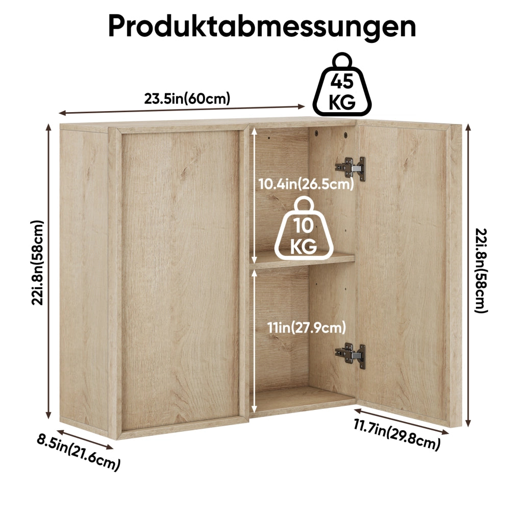Mobile pensile da bagno a due ante in MDF effetto rovere