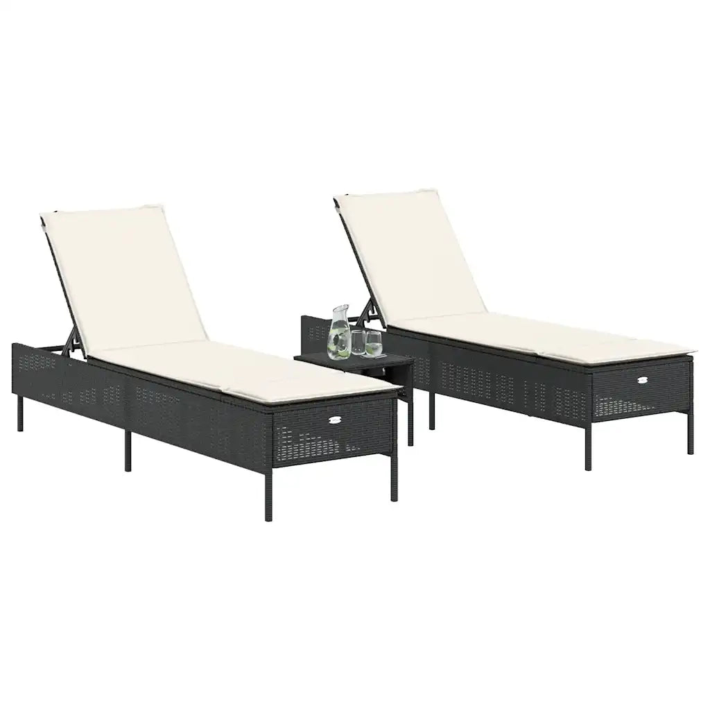 Lettini PrendiLettino sole | Sdraio da giardino | Lettino da sole con Cuscini 2 pz Neri in Polyrattan