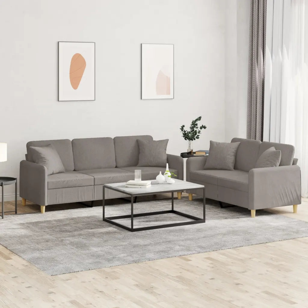 Set Divani 2 pz con Cuscini Tortora in Tessuto 3202141