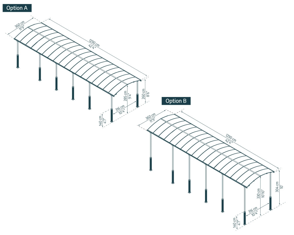 Carport  in Alluminio 3.6 X 13 m Canopia Alpine Alto RV