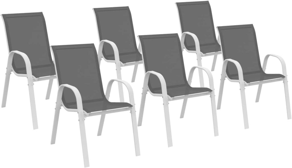 Set di 6 sedie da giardino impilabili LYMA in metallo e textilene, bianco e grigio