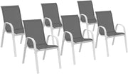 Set di 6 sedie da giardino impilabili LYMA in metallo e textilene, bianco e grigio