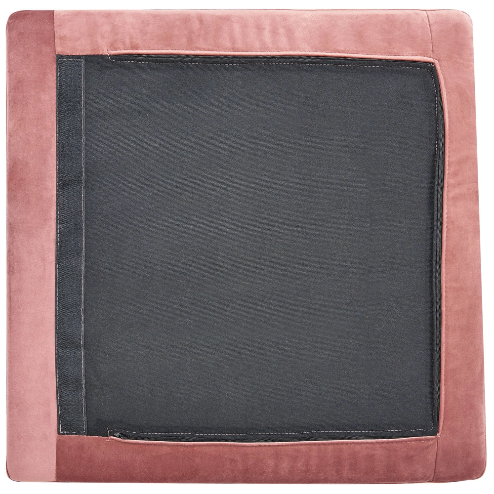 Ottomana con cuscino superiore in velluto rosa ottomana Gambe in metallo argentato Stile glamour
