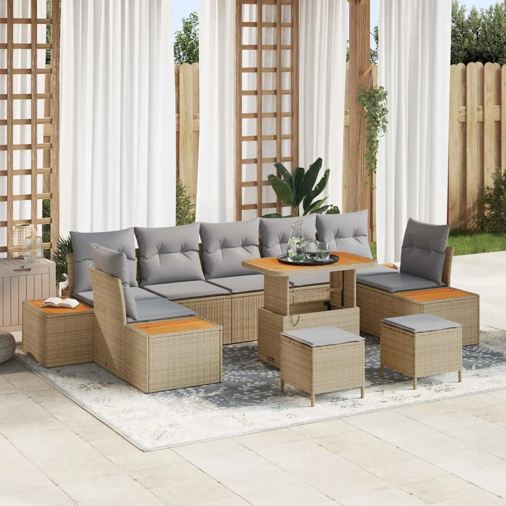 Set Divano da Giardino con cuscino 10 pcs Beige Poly Rattan 3364852