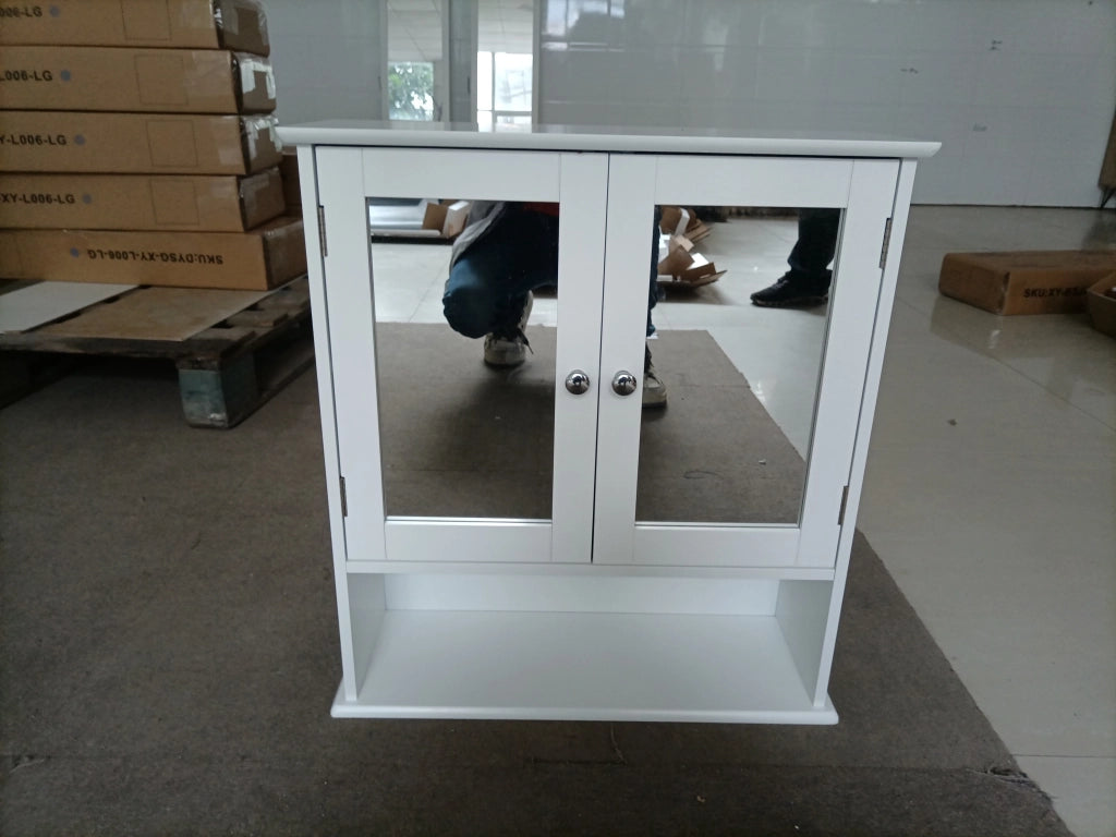 Mobiletto bagno con specchio bianco da parete, con ripiani regolabili e vano portaoggetti