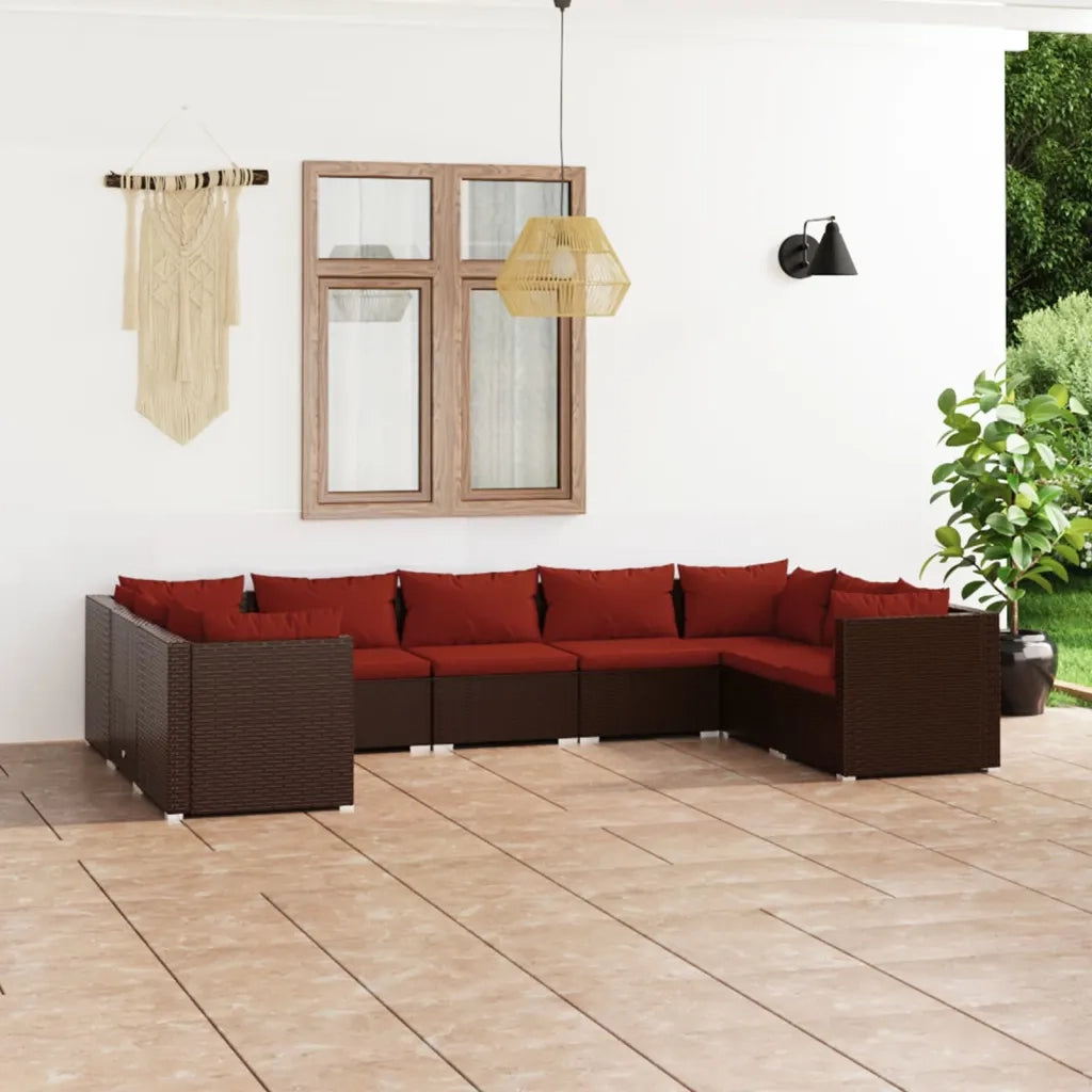 Set Divani da Giardino 9 pz con Cuscini in Polyrattan Marrone cod mxl 37903