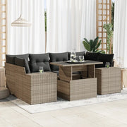 Set Divani da Giardino 7 pz con Cuscini Grigio in Polyrattan 3326751