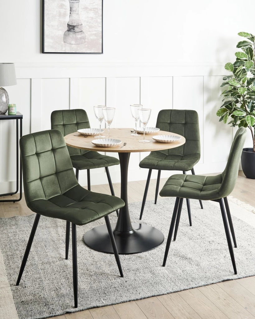 Set di 4 sedie da pranzo in velluto verde oliva gambe in ferro stile moderno