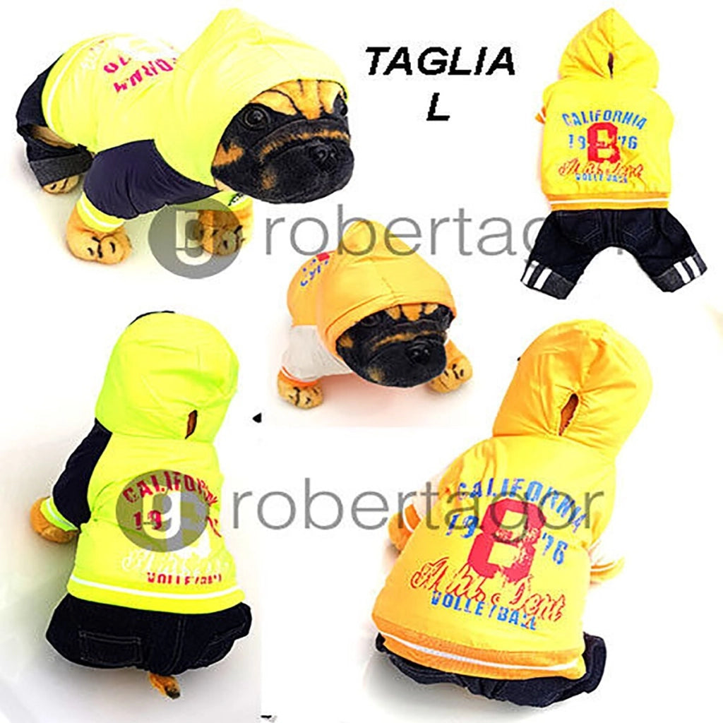 PIUMINO CALDO CANE CATARIFRANGENTE VESTITO CANI CAPPUCCIO IMPERMEABILE L