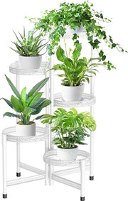 Stand per piante in metallo a 5 livelli - supporto per vasi a più piani - rete per piante - rete per fiori - trappola per piante - design in legno - bianco