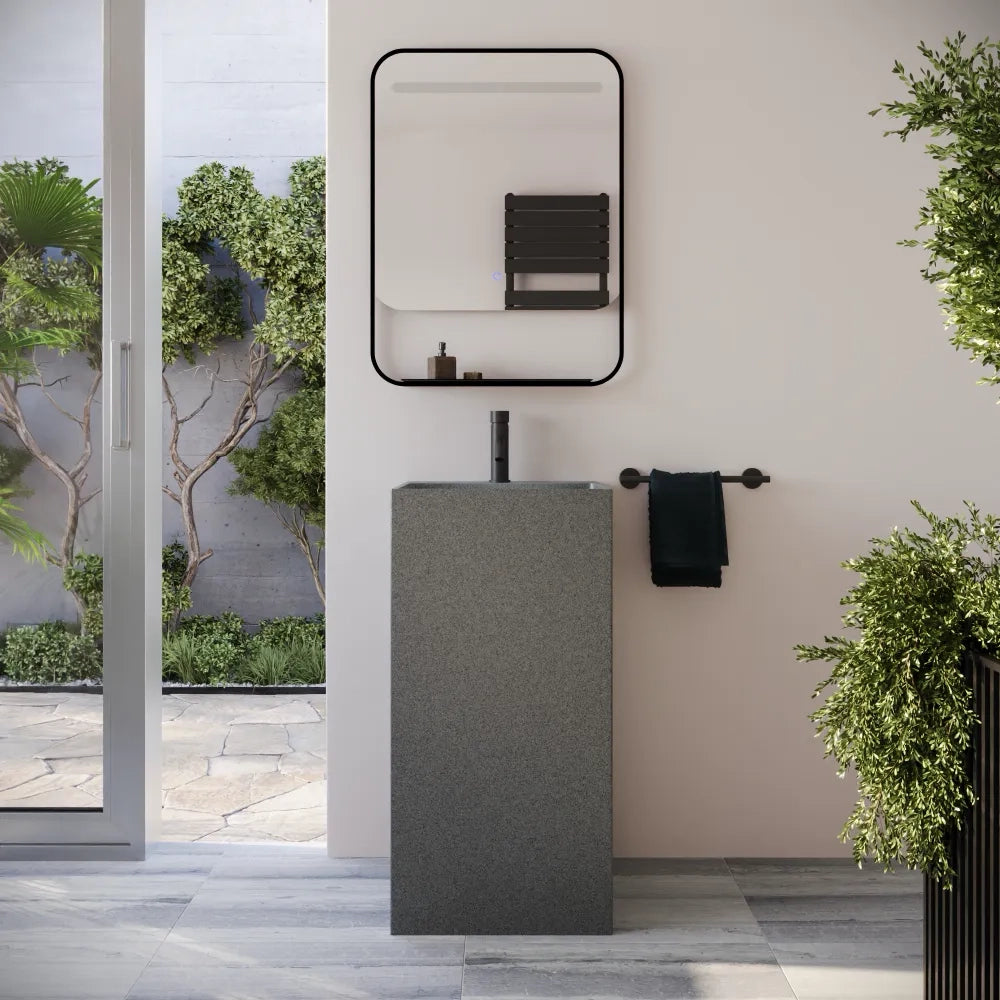 Lavabo freestanding quadrato 45x45x90cm in microcemento grigio | Flores