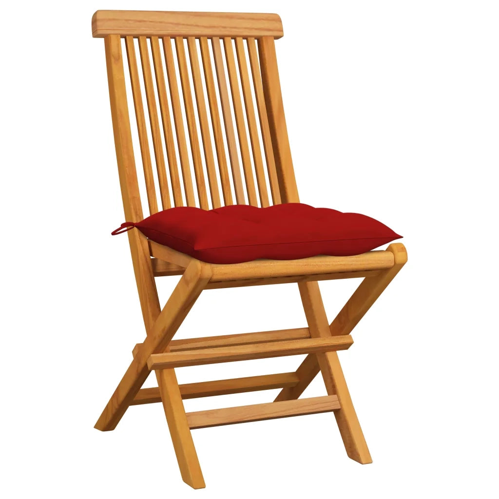 Sedie da Giardino con Cuscini Rossi 6 pz in Massello di Teak 3065611