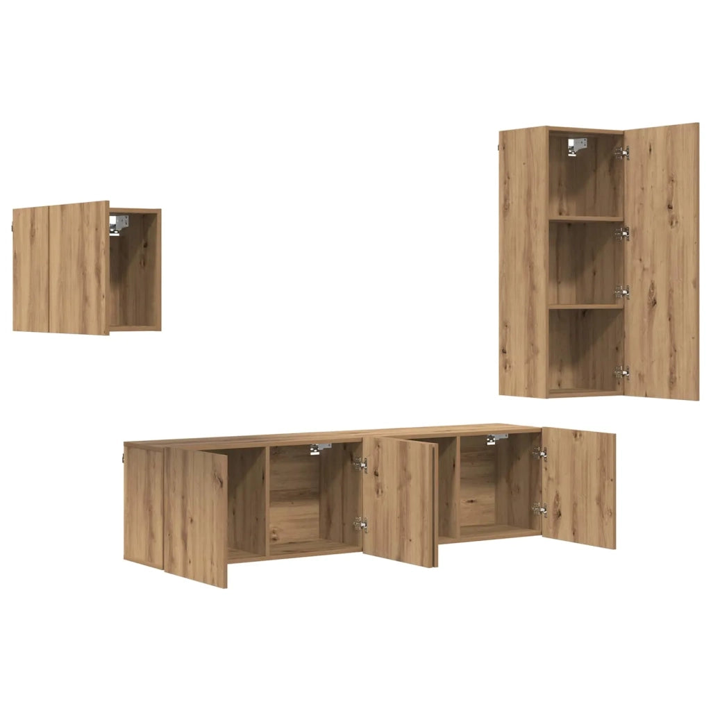 Mobile TV 4 pz Rovere artigianale Legno ingegnerizzato 3402765