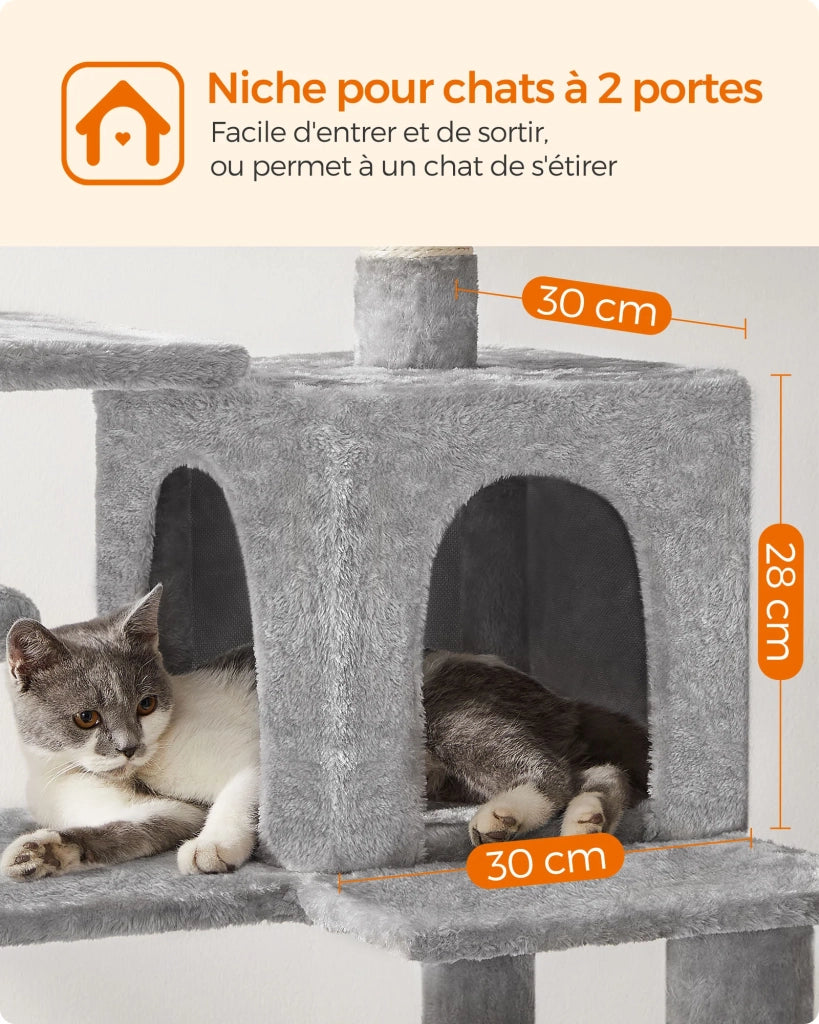 Albero per gatti con amaca torre da gioco 143 cm grigio chiaro 12_0003845