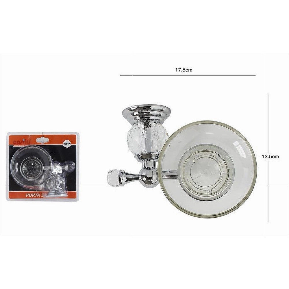 Trade Shop - Porta Sapone Saponetta Con Piattino Vetro Montaggio A Parete Bagno Crystal 52823 -