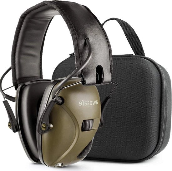 Protezione Acustica Elettronica per Tiratori e Cani - Nero NRR 23 dB - Inclusa Tasca di Carico Rigida Ear Defender