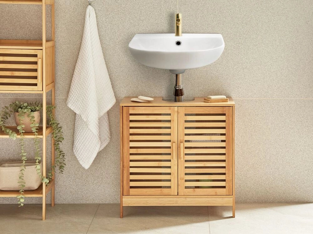 Armadietto per lavabo in bambù chiaro per la conservazione del bagno Minimalista