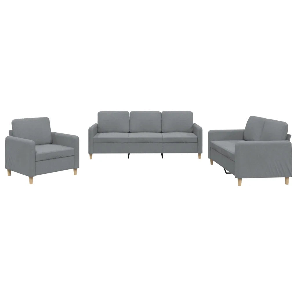 Set di Divani 3 pz con Cuscini Grigio Chiaro in Tessuto