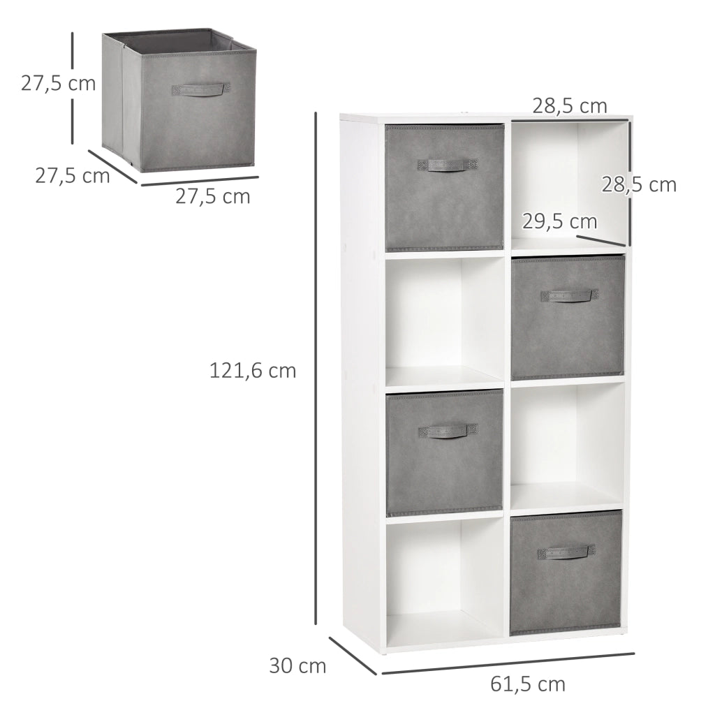 Libreria Modulare 8 Cubi con 4 Cassetti ¨C Zephmum ¨C Bianco e Grigio 61.5x30x121.6 cm