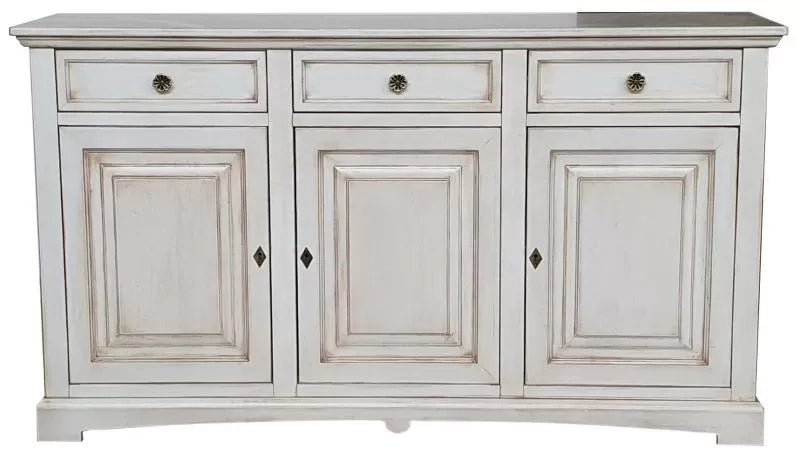 Madia credenza arte povera 3 porte legno bianco anticato 170x46x96 - Mobili 2G