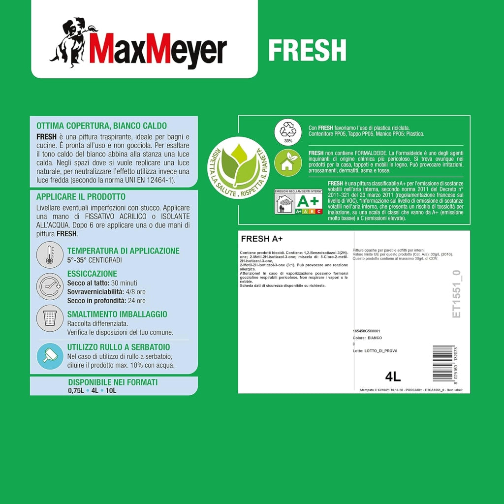 Pittura per Interni BagniCucine FRESH, Bianco Caldo, 4L