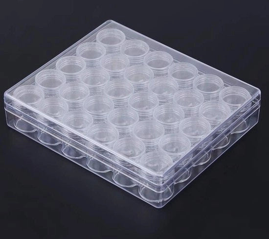Bacchette trasparenti in plastica - Bacchette rotonde piccole con coperchi - Contenitori per gioielli e perle con scatole rettangolari.