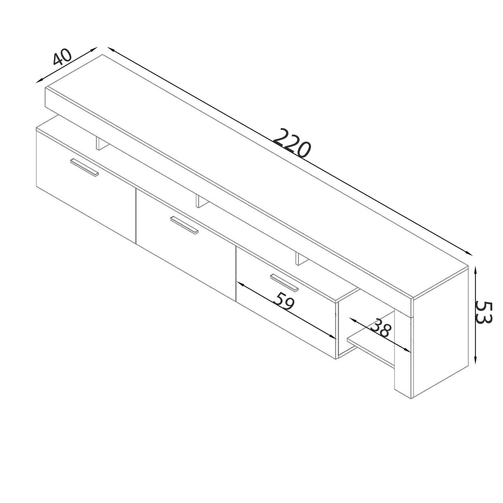 Porta tv di design con 3 cassetti in Legno Composito cm 220x40x52 - WALDO