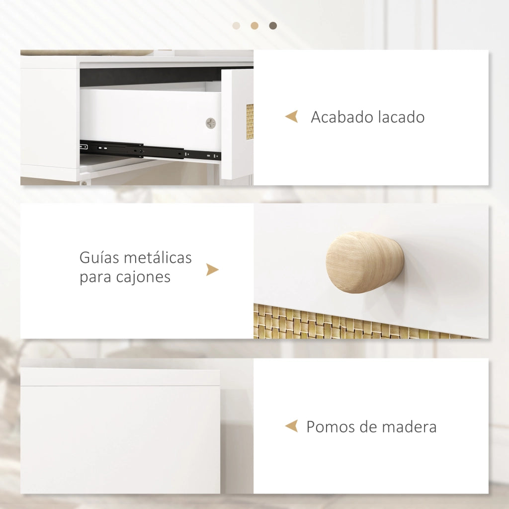 Consolle Ingresso con 2 Cassetti ¨C zephmum ¨C Ratan Bianco 100x30x81