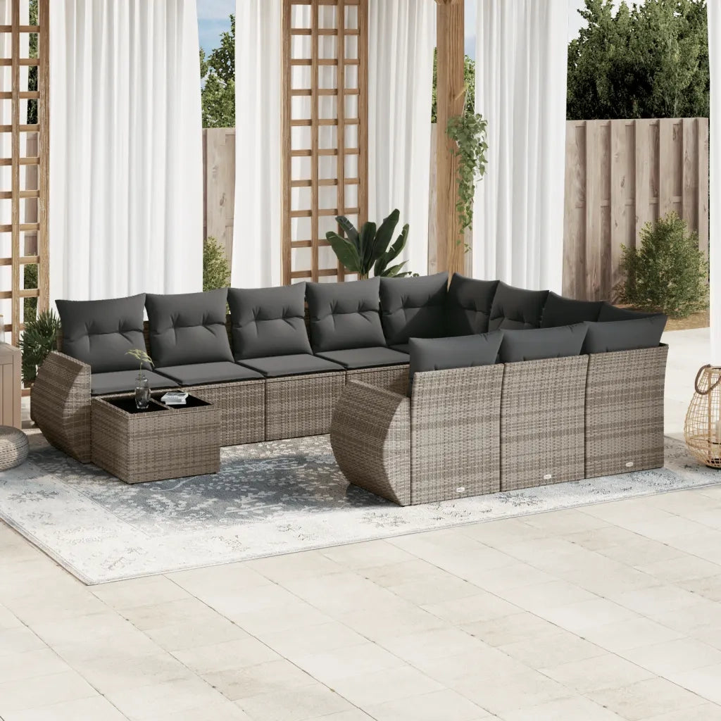 Set Divani da Giardino 11 pz con Cuscini in Polyrattan Grigio 3254267