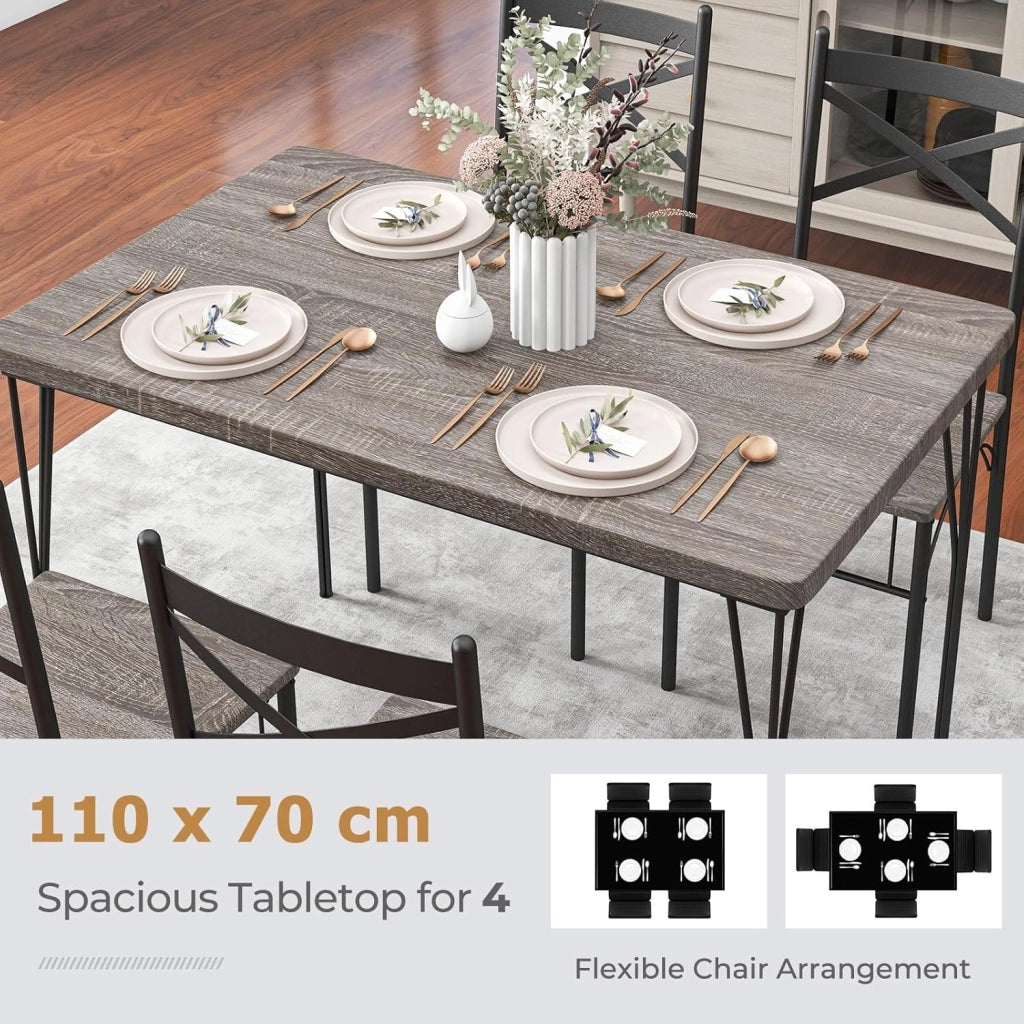 Tavolo da pranzo con 4 sedie, 5 cucchiai. Set da pranzo per 4 persone, set da tavolo in metallo e legno, tavolo da cucina, tavolo da pranzo con 4 sedie