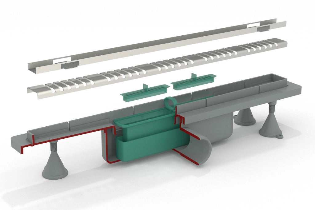 Canalina doccia sifonata in ABS con griglia in acciaio inox regolabile modello Basicflow TEA
